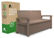 Load image into Gallery viewer, EconoHome 3 Seat Outdoor Storage Bench - 90 Gallon Capacity - Weatherproof Resin Bench for Patio, Porch, Garden, Yard, Pool Area
