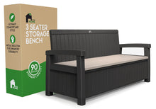 Load image into Gallery viewer, EconoHome 3 Seat Outdoor Storage Bench - 90 Gallon Capacity - Weatherproof Resin Bench for Patio, Porch, Garden, Yard, Pool Area
