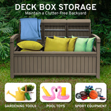 Load image into Gallery viewer, EconoHome 3 Seat Outdoor Storage Bench - 90 Gallon Capacity - Weatherproof Resin Bench for Patio, Porch, Garden, Yard, Pool Area