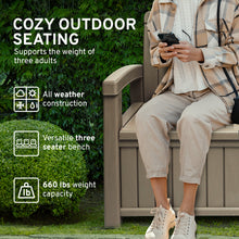 Load image into Gallery viewer, EconoHome 3 Seat Outdoor Storage Bench - 90 Gallon Capacity - Weatherproof Resin Bench for Patio, Porch, Garden, Yard, Pool Area