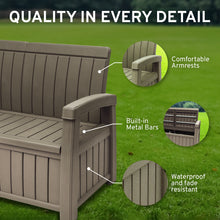 Load image into Gallery viewer, EconoHome 3 Seat Outdoor Storage Bench - 90 Gallon Capacity - Weatherproof Resin Bench for Patio, Porch, Garden, Yard, Pool Area