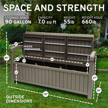 Load image into Gallery viewer, EconoHome 3 Seat Outdoor Storage Bench - 90 Gallon Capacity - Weatherproof Resin Bench for Patio, Porch, Garden, Yard, Pool Area