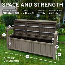 Load image into Gallery viewer, EconoHome 3 Seat Outdoor Storage Bench - 90 Gallon Capacity - Weatherproof Resin Bench for Patio, Porch, Garden, Yard, Pool Area