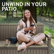 Load image into Gallery viewer, EconoHome 3 Seat Outdoor Storage Bench - 90 Gallon Capacity - Weatherproof Resin Bench for Patio, Porch, Garden, Yard, Pool Area