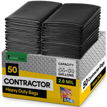 Load image into Gallery viewer, 55-60 Gallon Heavy Duty Contractor Garbage Bags Made in USA - Extra Large, 38x53" - 50-Count