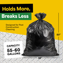 Load image into Gallery viewer, 55-60 Gallon Heavy Duty Contractor Garbage Bags Made in USA - Extra Large, 38x53" - 50-Count