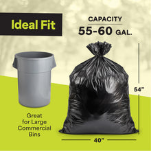 Load image into Gallery viewer, Commercial 55-60 Gallon Garbage Bags - High Density Extra Large Trash Bags - 40x54" - Made in the USA - Bulk 150-Count