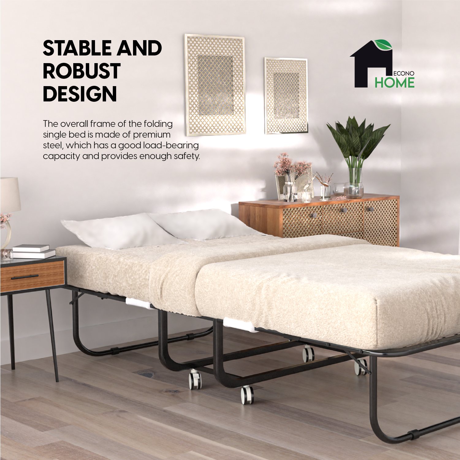 COSTWAY Compact Rollaway Guest Folding Bed With Memory Foam Mattress - Beige/Black