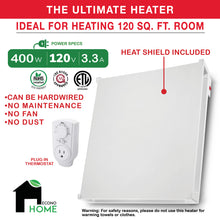 Load image into Gallery viewer, 400W Wall Heater - With Thermostat and Heat Guard Cover.
