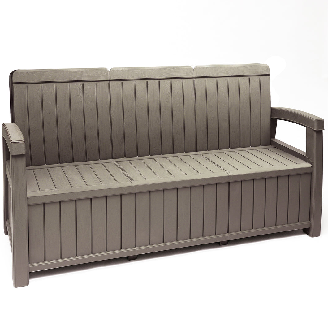 EconoHome 3 Seat Outdoor Storage Bench - 90 Gallon Capacity - Weatherproof Resin Bench for Patio, Porch, Garden, Yard, Pool Area