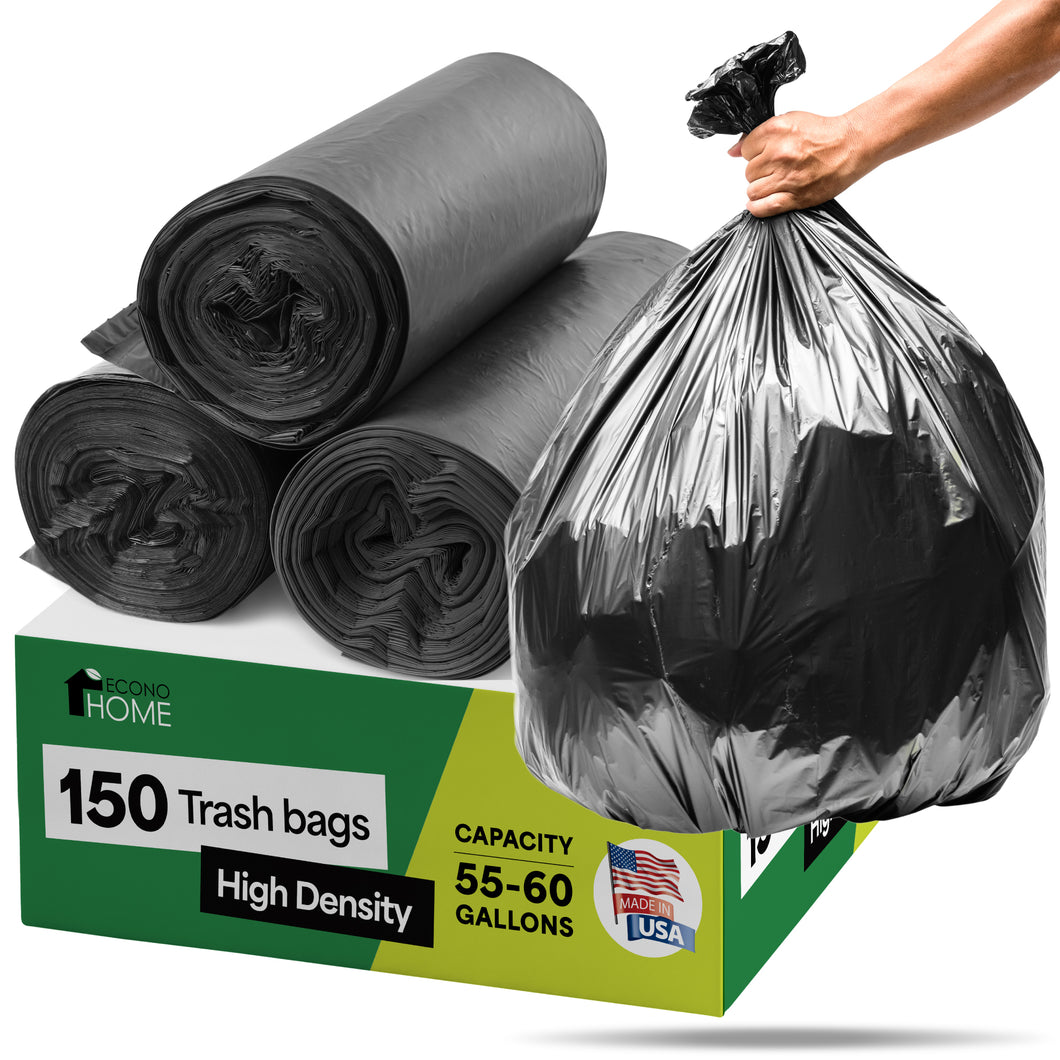 Commercial 55-60 Gallon Garbage Bags - High Density Extra Large Trash Bags - 40x54