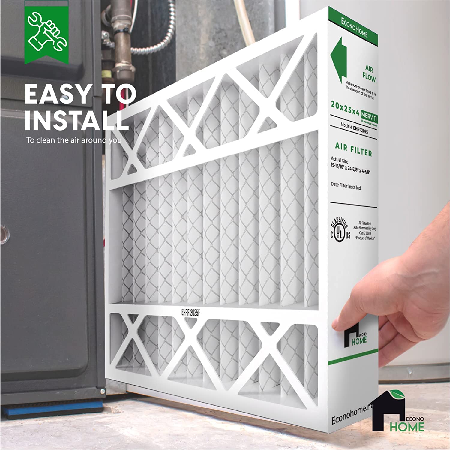 EconoHome 16x25x4 Air Filter - MERV 11, For Furnace, White